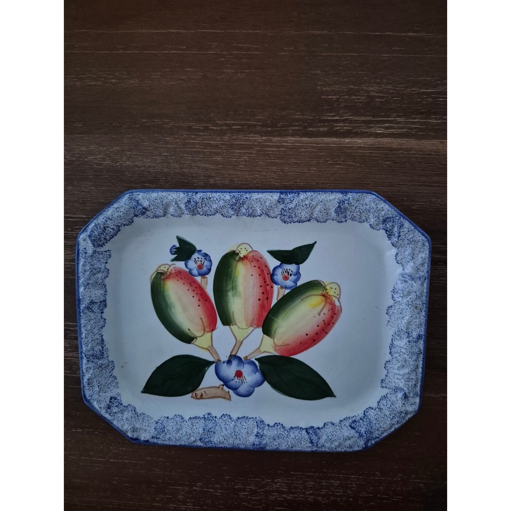Unbranded‎ Serving Tray Unisex 9x6 White Blue Floral Fruit Folk Art Platter